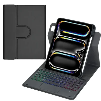 L13B-AS For iPad Pro 11 (2025)  /  (2024) Keyboard Case with Touchpad  /  Backlit Wireless Detachable Folio Keyboard Cover - Black