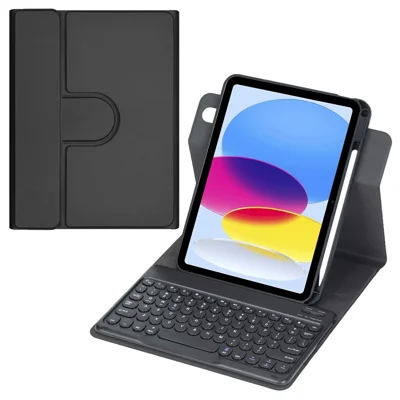 YL10B For iPad (2025)  /  iPad 10.9 (2022) 360 Degree Rotating Clear Acrylic Case Bluetooth-compatible Keyboard Cover - Black