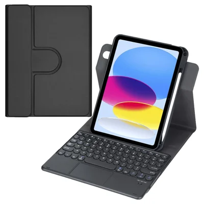 YL10B-A Für iPad (2025) / iPad 10,9 (2022) 360-Grad-drehbares, transparentes Acrylcase Bluetooth-kompatibles Tastatur-Case mit Touchpad – Schwarz