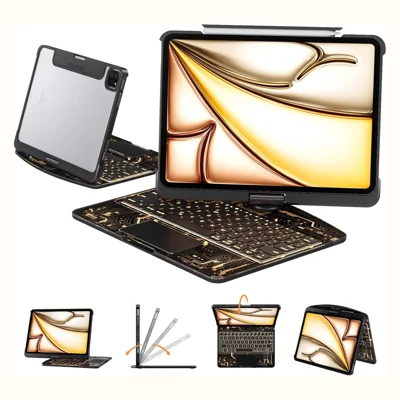 IFACEMALL XT-01 For iPad Pro 11 (2025)/(2024) 7-Color Backlit 360 Degree Dual-Axis Rotatable Bluetooth-compatible Keyboard Case - Clear Black