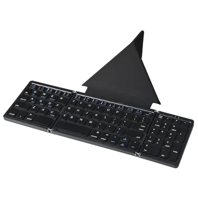 B089T Teclado Bluetooth de 81 teclas plegable en tres partes con teclado numérico y soporte integrado para teléfono, tableta y portátil - Negro