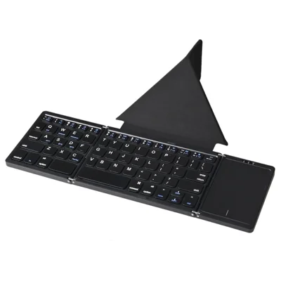 B089T Klawiatura Bluetooth 61 klawiszy, trójskładana z touchpadem i wbudowanym uchwytem do telefonu, tabletu, PC - Czarny