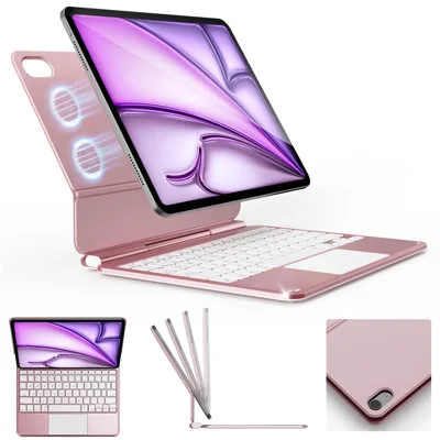 MK021 For iPad (2025)  /  iPad 10.9 (2022) Magnetic Floating Bluetooth-compatible 5.4 Keyboard Case with Touchpad - Pink