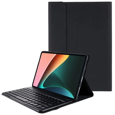 For Xiaomi Pad 5/5 Pro Round Cap Wireless Bluetooth-compatible Keyboard + Stand Design PU Leather Tablet Case - Black