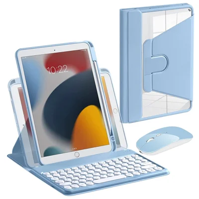 Voor iPad Pro 11 (2022) / (2021) / (2020) / (2018) / Air (2022) / (2020) 360-graden draaibaar PU-leer Bluetooth 3.0 toetsenbordhoeset met dual-mode muis - Blauw
