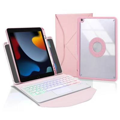 Z102B-AS For iPad 10.2 (2021)/(2019)/(2020) Detachable 3-Color Backlit Bluetooth-compatible Keyboard with TouchPad Protective Case Anti-Drop Tablet Cover Built-in Pencil Slot - Pink