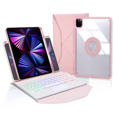 Z11B-AS voor iPad Pro 11 (2018) / (2020) / (2021) afneembare Bluetooth-compatibele toetsenbordhoes met TouchPad / driekleurig verlichte anti-val tabletcover met penhouder - Roze