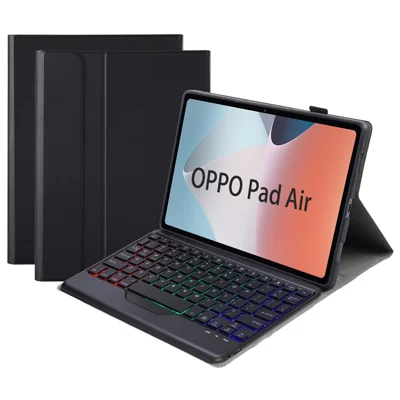 OP12-BS For Oppo Pad Air 10.4-inch PU Leather+TPU Protective Case with 3-Color Backlit Bluetooth-compatible Keyboard - Black