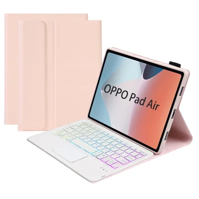OP12-AS til Oppo Pad Air 10,4 tommer PU læder anti-skrab taske med 3-farve bagbelysning Bluetooth-kompatibel tastatur med touchpad - Pink