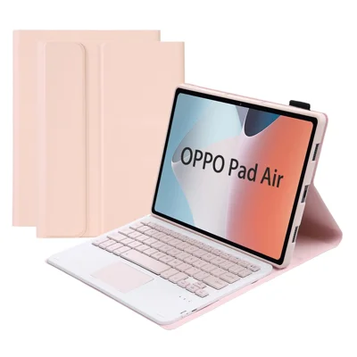 OP12-A til Oppo Pad Air 14 tommer stødfast standcase + Bluetooth-kompatibel tastatur med TouchPad beskyttende læderfolie flipdæksel - Pink