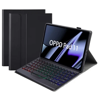 OP11-BS Voor Oppo Pad 11-inch Afneembare Bluetooth-compatibele Toetsenbordhoes met 3-Kleuren Achtergrondverlichting PU Leer+TPU Beschermhoes - Zwart