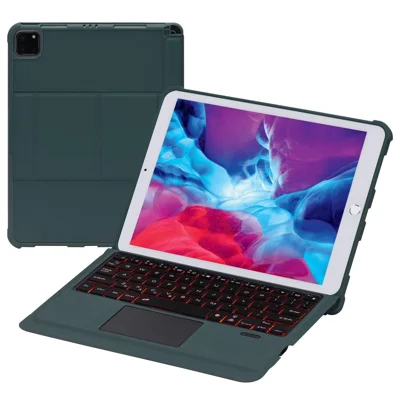 T207D For iPad Air (2020) / (2022) PU Leather Anti-Drop Case + Detachable Bluetooth-compatible Keyboard with TouchPad - Blackish Green