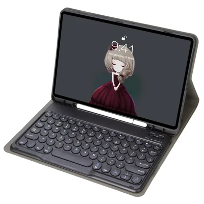 YT07B For iPad Air (2013) / Air 2  /  iPad 9.7-inch (2017) / (2018) / iPad Pro 9.7 inch (2016) Protective Case with Round Keys Bluetooth-compatible Keyboard Shockproof Stand Leather Cover with Pen Slot - Black