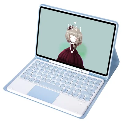 YT102B-A For iPad 10.2 (2019) / (2020) / (2021)  /  iPad Air 10.5 inch (2019)  /  iPad Pro 10.5-inch (2017) Bluetooth-compatible Keyboard with TouchPad Shockproof Stand Case with Pen Slot - Blue