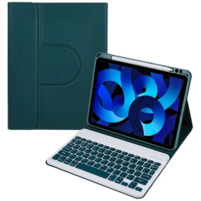 SK-2109 для iPad Air 11 (2025) / (2024) / Air (2020) / Air (2022) чехол-подставка из искусственной кожи с магнитной съемной клавиатурой — темно-зеленый
