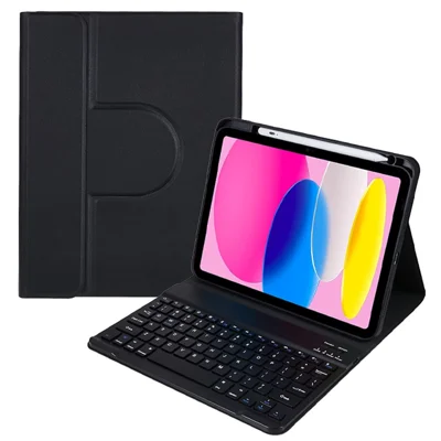 SK-2010 Para iPad (2025) / 10.9 (2022) Funda de Tableta de Cuero PU con Soporte Tipo Folio y Teclado Inalámbrico Desmontable - Negro