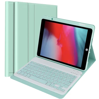SK-3012 For iPad Air 10.5 inch (2019) / Pro 10.5-inch (2017) / iPad 10.2 (2021) / (2019) / (2020) Bluetooth-compatible Keyboard Tablet Case PU+TPU Protective Cover - Green