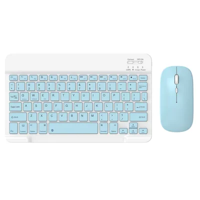 030 Teclado y ratón inalámbrico Combo de 10 pulgadas Ratón recargable Teclado Set para Mac / iOS / Windows / Android - Azul Cielo