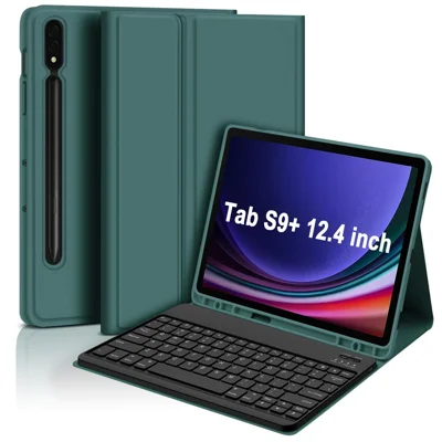 SK-X810 For Samsung Galaxy Tab S9+ SM-X810 / X816B / X818U Leather Case with Detachable Wireless Bluetooth-compatible Keyboard - Midnight Green