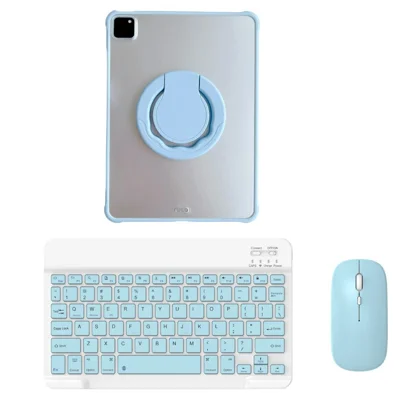 A11 لجهاز iPad Pro بحجم 11 بوصة (2018) / (2020) / (2021) / (2022) مجموعة لوحة مفاتيح بلوتوث مع ماوس، غطاء لوحي بمسند قابل للدوران - أزرق سماوي