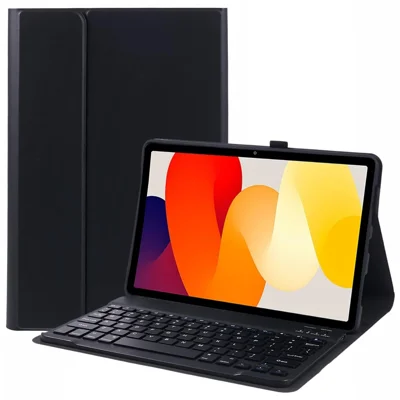 SK-SE11 For Xiaomi Redmi Pad SE PU Leather Flip Tablet Case Cover with Detachable Bluetooth-compatible Keyboard - Black