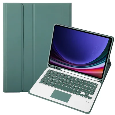 A710B-A For Samsung Galaxy Tab S10 Lite / S10 FE / S9 FE X510 X516 / S9 X710 TPU Case with Touchpad Bluetooth-Compatible Keyboard - Dark Green