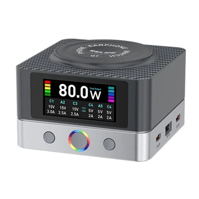 RELIFE Q7 6-Port 80W Intelligent Charger with LCD Screen Power Distribution for Electronic Devices - EU Plug