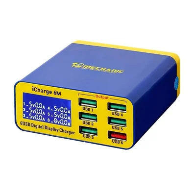 MECHANIC 6M QC 3.0 USB Smart Charger Fast Charging Station with LCD Display for Smartphones / Tablets - EU Plug