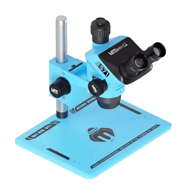 Microscope trinoculaire MAANT SkyEye S71 6,5-52X Zoom continu Haute définition pour réparation de PCB / Maintenance de téléphone - Bleu