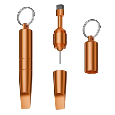 CS-02 3 in 1 For Smartphone SIM Card Ejector Pin Cleaning Brush Aluminum Alloy Multi-Function Mini Tool with Keychain - Orange