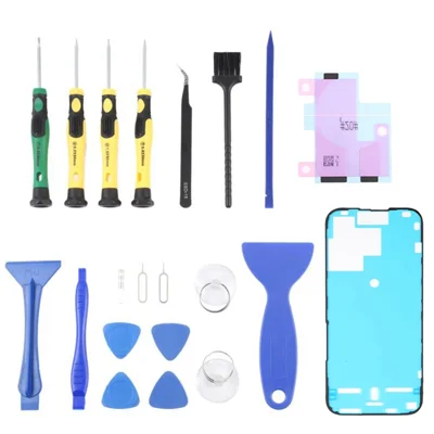 JF-8182 For iPhone 15 Pro 21 in 1 Precision Screwdriver Set Replacement Parts Battery Adhesive Tape Sticker + Middle Plate Frame Repair Tool Kit