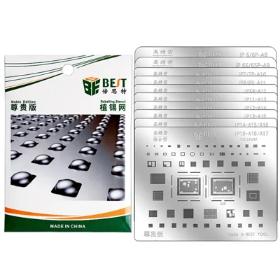 BEST BST-IP (A8-A17) 10 stuks BGA IC Solder Reballing Stencil 0,12mm Stalen Mal voor iPhone 6-15 Serie