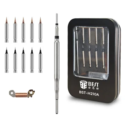 BEST BST-H210A Kit de fer à souder 10 pièces, embouts interchangeables, conception à libération rapide pour soudage de précision