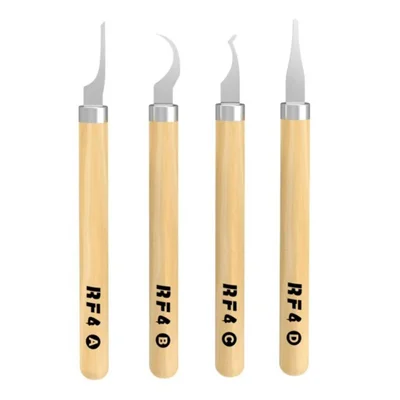 RF4 KH15 4Pcs Precision Spudger Set Pry Tools Steel Blades Wooden Handle Phone Repair Tool Kit