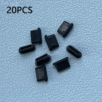 20PCS Silicone Type-C Charging Port Cover USB-C Dust Plug Cell Phone Power Port Protector - Black