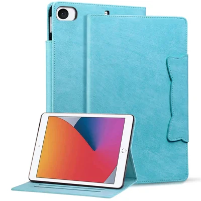 For iPad mini / mini 2 / mini 3 / mini 4 / mini (2019) 7.9 inch Case Cat-Shaped Magnetic Clasp Leather Business Cover - Sky Blue