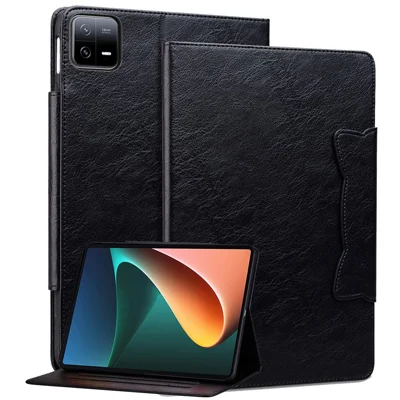 For Xiaomi Pad 6 / 6 Pro Stand Case PU Leather Tablet Cover with Card Holder - Black