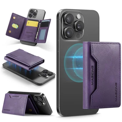 MAGKING K2 étui portefeuille magnétique avec support et porte-cartes, blocage RFID - Violet