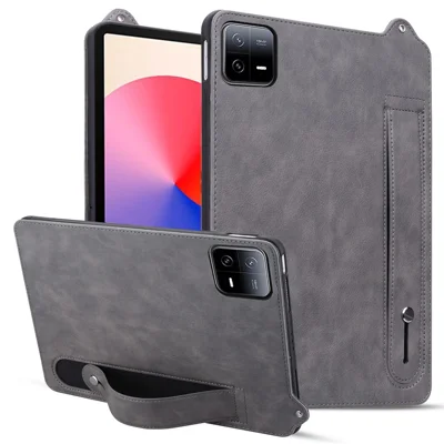 For Xiaomi Pad 6 / Pad 6 Pro Case Hand Strap Kickstand Leather Tablet Cover - Grey