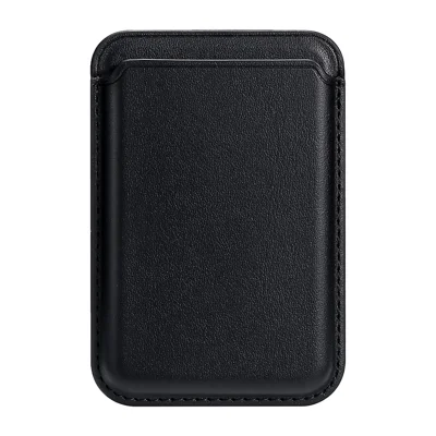 Single Ring Magnetic Card Holder for iPhone 12-16 Series PU Leather Slim Attachment - Black