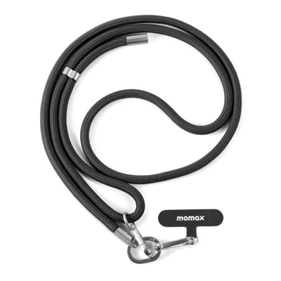 MOMAX Cord 150cm Adjustable Braided Phone Lanyard Anti Lost Cellphone Crossbody Strap with Tether Tab - Black