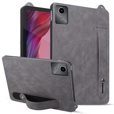 For Lenovo Xiaoxin Pad 11 2025 / Tab K11 Gen 2 TB336 / Idea Tab / Tab M11 Case Hand Strap Kickstand Leather Tablet Cover - Grey