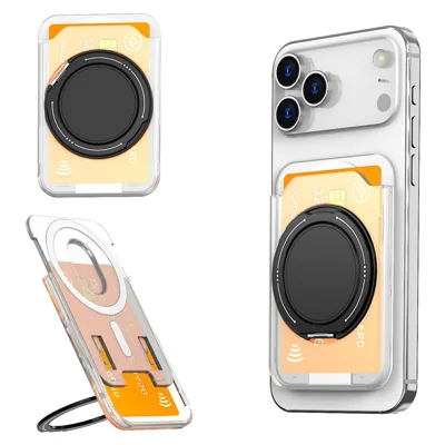 Suporte de Anel Rotativo Magnético para Cartão de Telefone Slot de Cartão PC Duro com Suporte de Alumínio Kickstand - Translúcido
