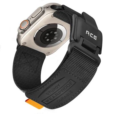 Magic Tape Strap for Apple Watch Ultra 3 2 1 49mm / Series 11 10 46mm / 9 8 7 45mm / SE3 SE2 SE 6 5 4 44mm / 3 2 1 42mm Woven Nylon Watchband - Black