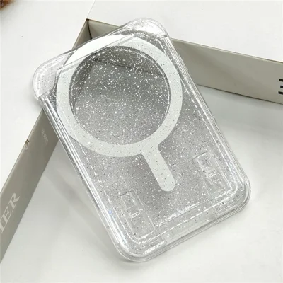 Magnetic Card Holder For Credit Cards Clear Glitter Design Card Storage Slot - Transparent
