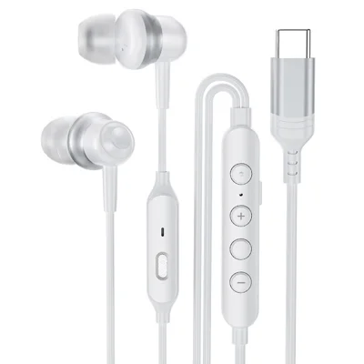GC0098 150cm Type-C Wired Earphones with Mic Deep Bass Magnetic Gaming Earphones for iPhone/Huawei - White