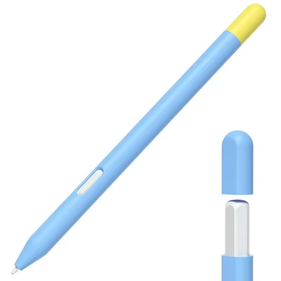 For Samsung Galaxy Tab S12 Ultra / S11 Ultra / S11 S Pen Case Silicone Sleeve Contrast Color Stylus Pen Cover with Dual Pen Caps - Sky Blue