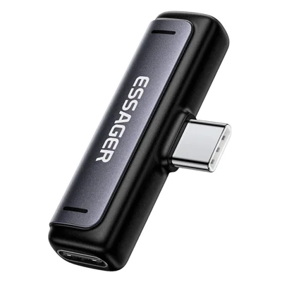 ESSAGER Type-C to Type-C Audio Charging Adapter 2 in 1 60W PD Fast Charging Converter for Phone Tablet