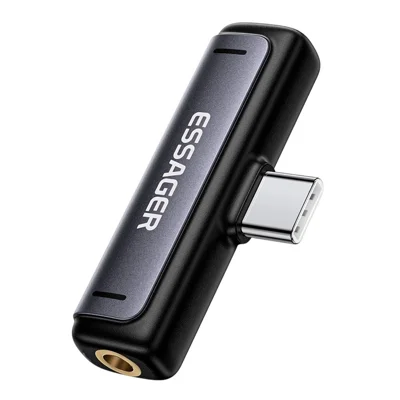 ESSAGER 2-in-1 Adapter Type-C to Type-C 3.5mm (Audio) PD60W Fast Charging Converter for Phone Tablet
