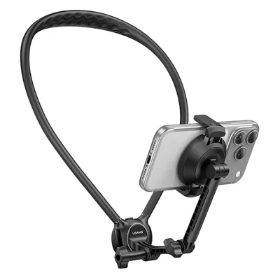 USAMS JOY02 Neck Mount Magnetic Phone Holder 360 Degree Rotation Hands-Free Stand for Vlogging Cycling Fishing - Black